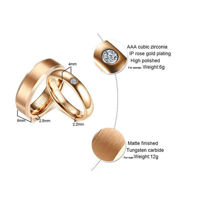 Rose Gold Plated Tungsten Couples Rings - Promise Rings