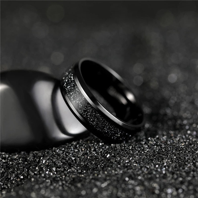 8mm Black Titanium Rings Beveled Edges Unisex Ring