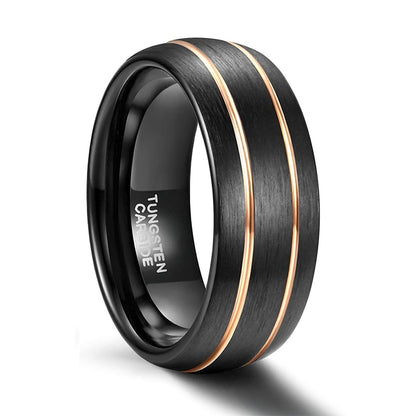 8mm Black & Double Blue or Gold Color Inlay Tungsten Mens Ring