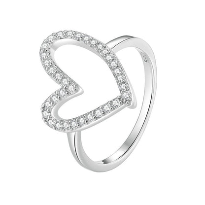 Heart-Shaped Paved Cubic Zirconias 925 Sterling Silver Women's Ring
