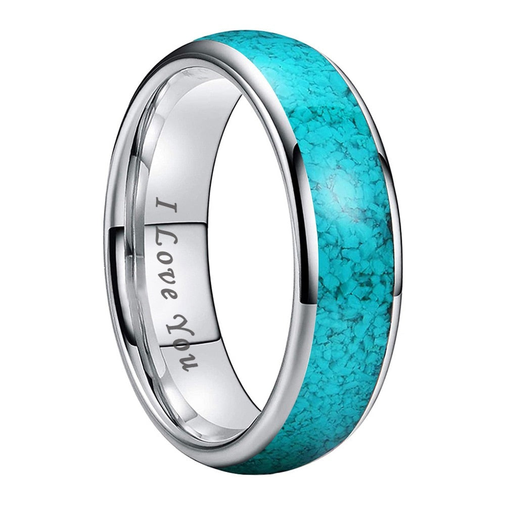 4mm, 6mm, 8mm I Love You Engraved Turquoise Tungsten Unisex Rings