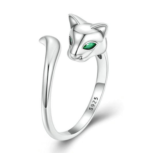 Fox Tail & Green Cubic Zirconias 925 Sterling Silver Women's Ring