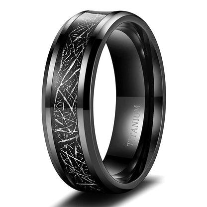 8mm Black Titanium Rings Beveled Edges Unisex Ring