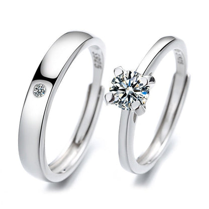 Dazzling Cubic Zirconias 925 Sterling Silver Couple's Rings (2pc/set)
