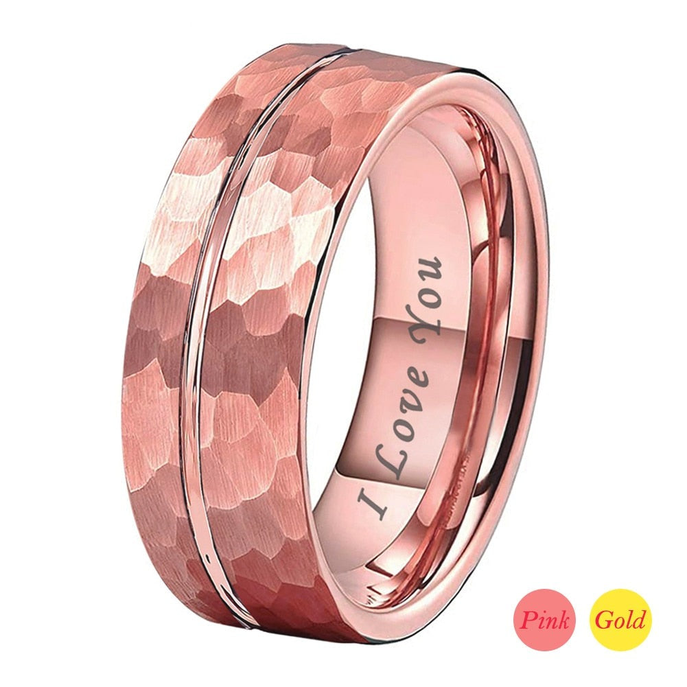 8mm I Love You Engraved Hammered Unisex Rings (2 Colors)