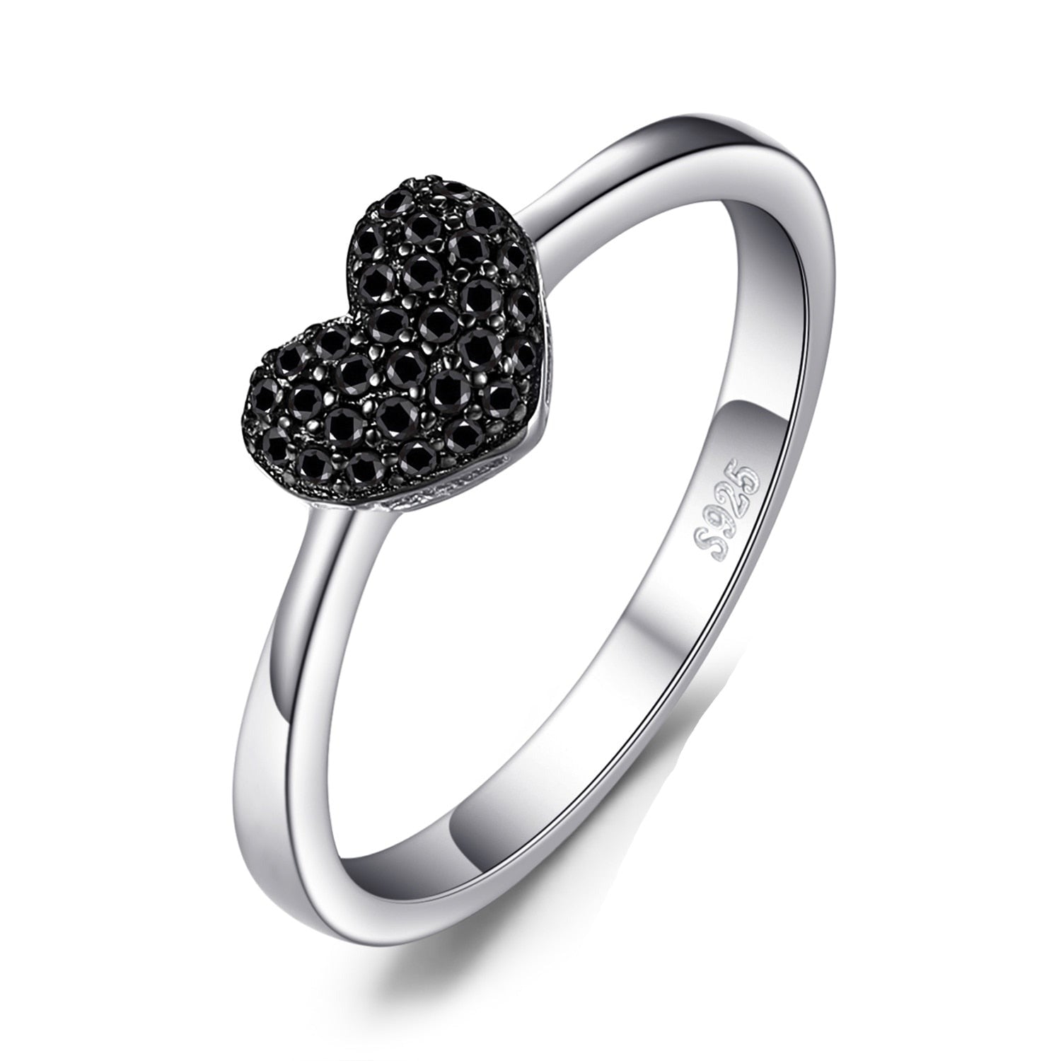 Natural Black Spinel Heart Love 925 Sterling Silver Women's Ring