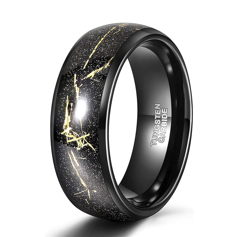8mm Gold Foil Fragments Inlay Tungsten Men's Ring