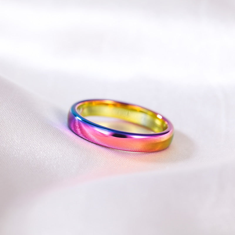 4mm Rainbow Polished Tungsten Unisex Ring