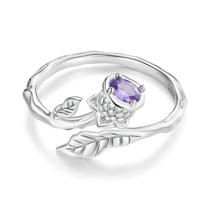 Purple Flower Cubic Zirconia 925 Sterling Silver Women's Ring