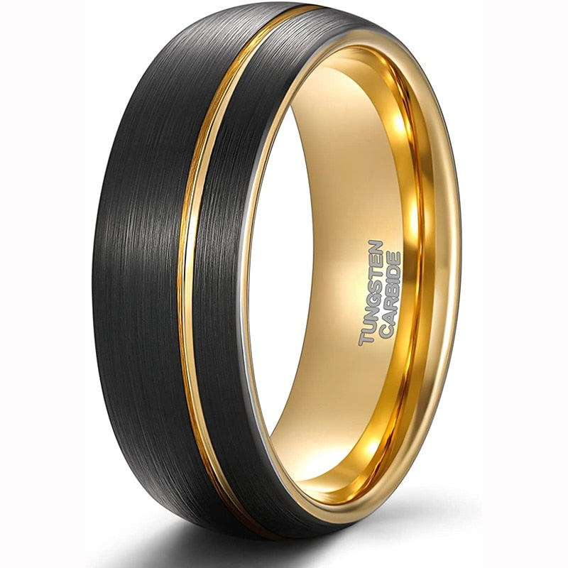 8mm Asymmetric Gold Inlay Two Tone Tungsten Men's Ring