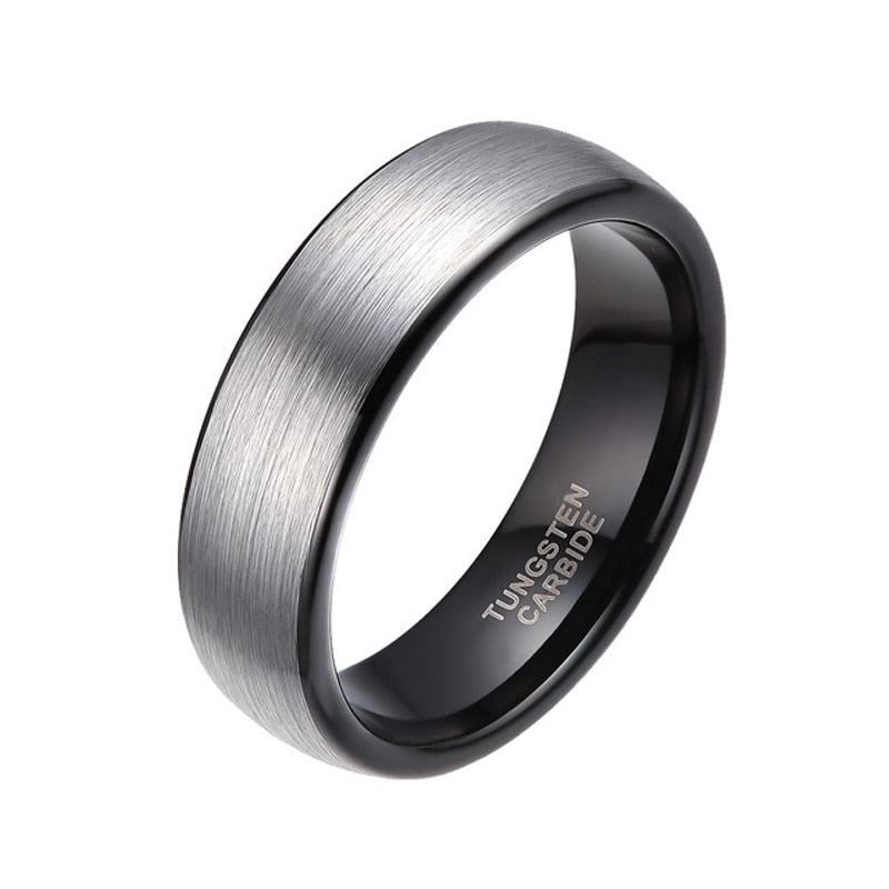 6mm & 8mm Matte Brushed Silver & Black Couples Rings
