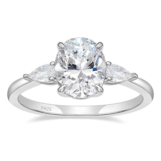 3CT Oval Cubic Zirconia Stone 925 Sterling Silver Women's Ring (3 colors)