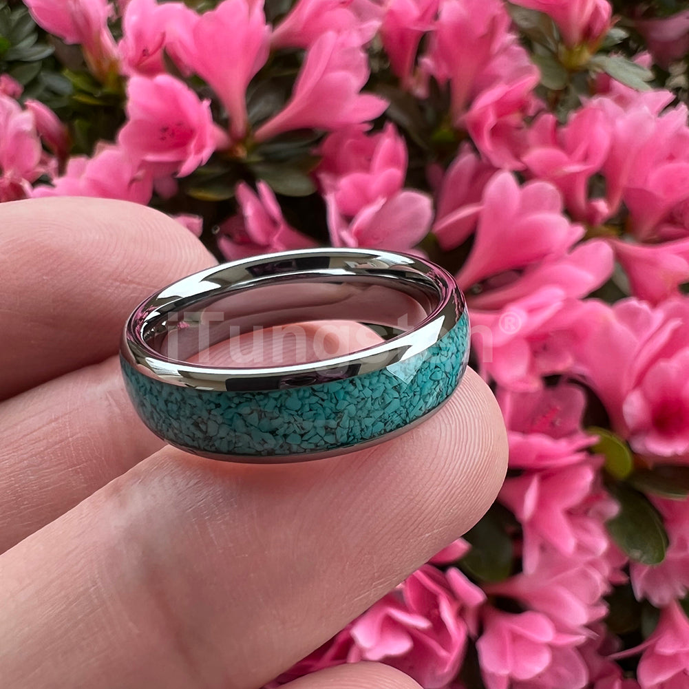 4mm, 6mm, 8mm I Love You Engraved Turquoise Tungsten Unisex Rings