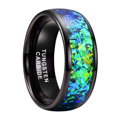 6mm & 8mm Bright Opal Inlay Polished Unisex Tungsten Rings