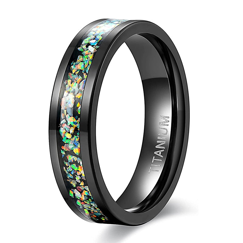 4MM or 6MM Opal Inlay Black Titanium Women's Ring