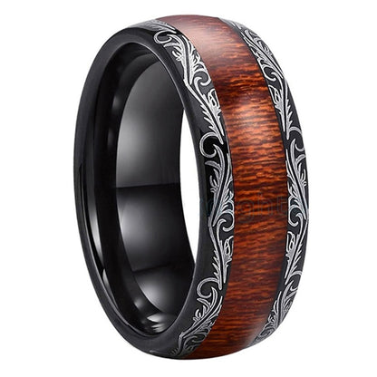 8mm Hawaiian Koa Wood or Dark Red Wood Inlay Mens Rings