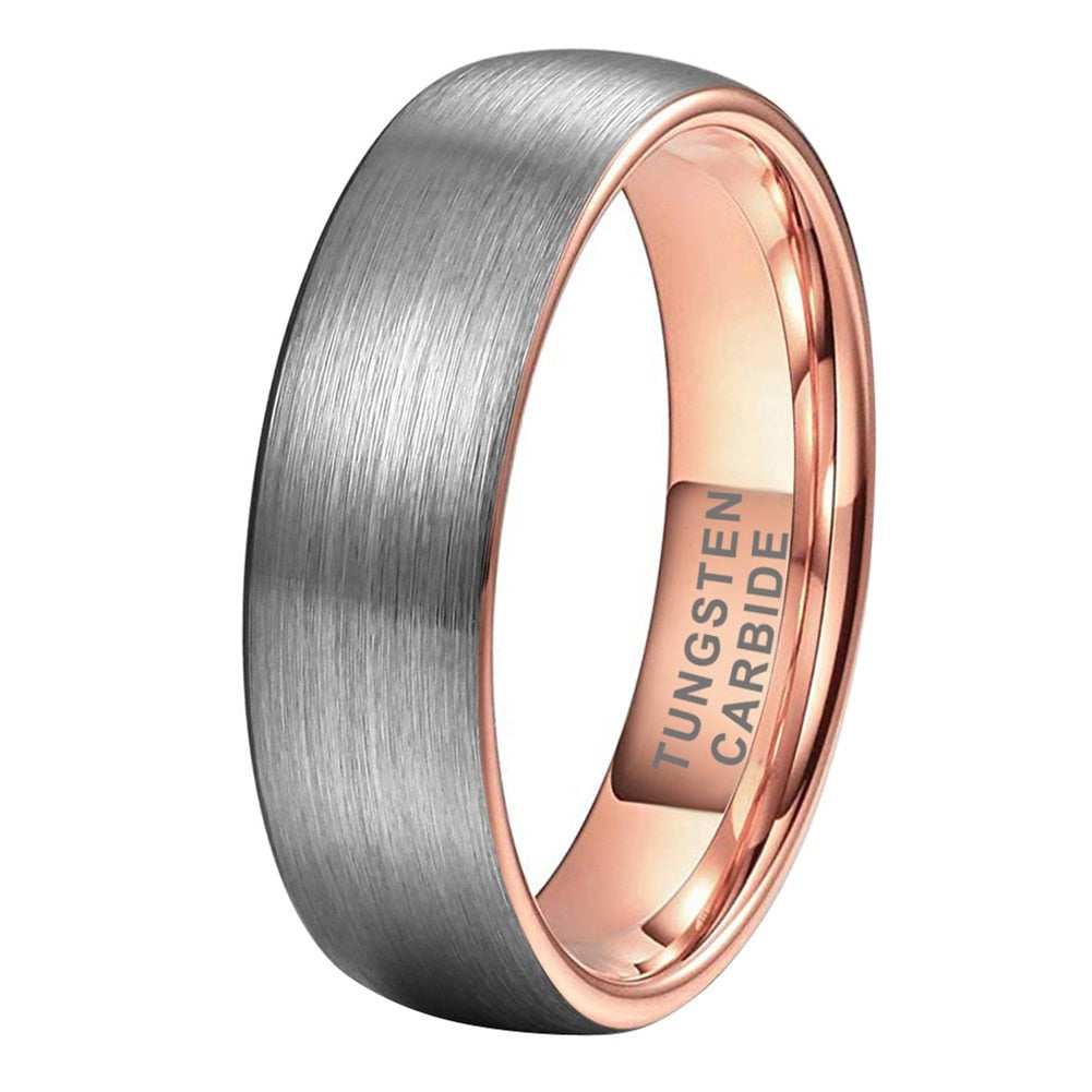 6mm Centre Brushed Dome Rose Gold & Silver Tungsten Unisex Ring
