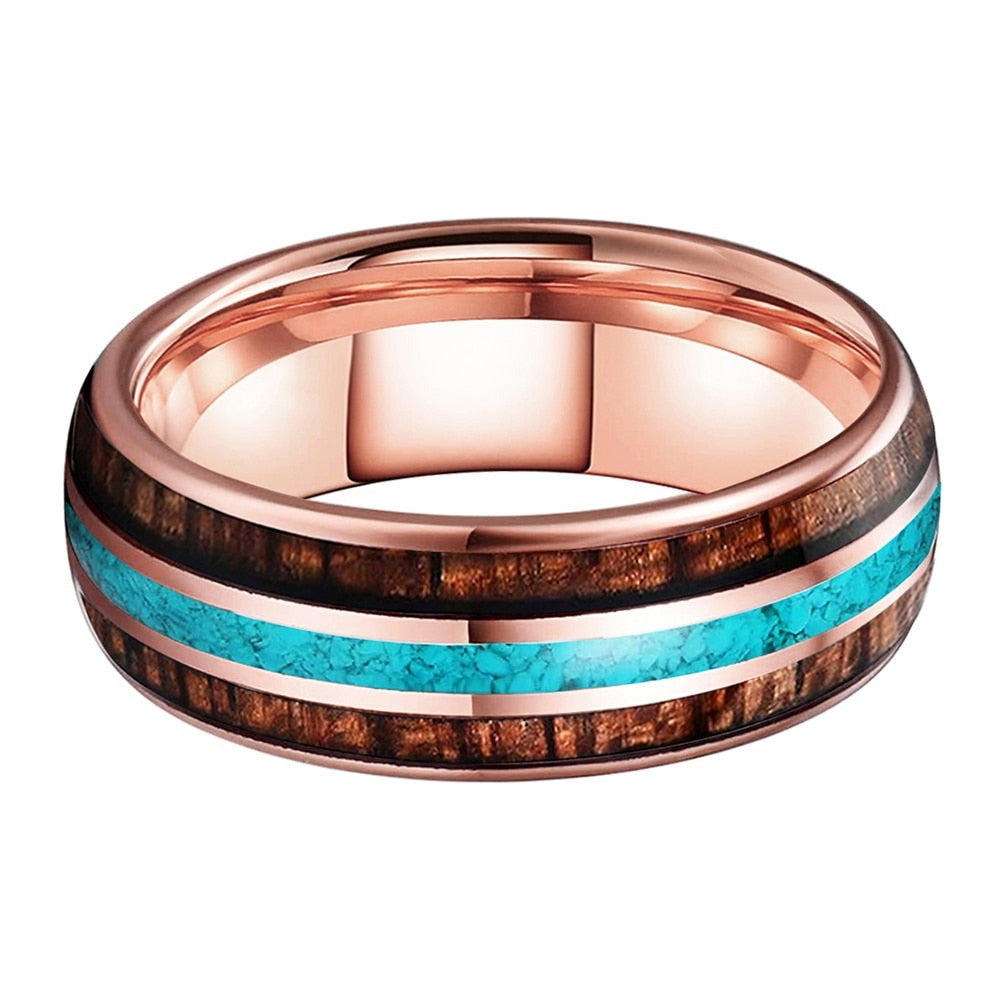 8mm Rose Gold, Black, Gold Turquoise Tungsten Unisex Rings
