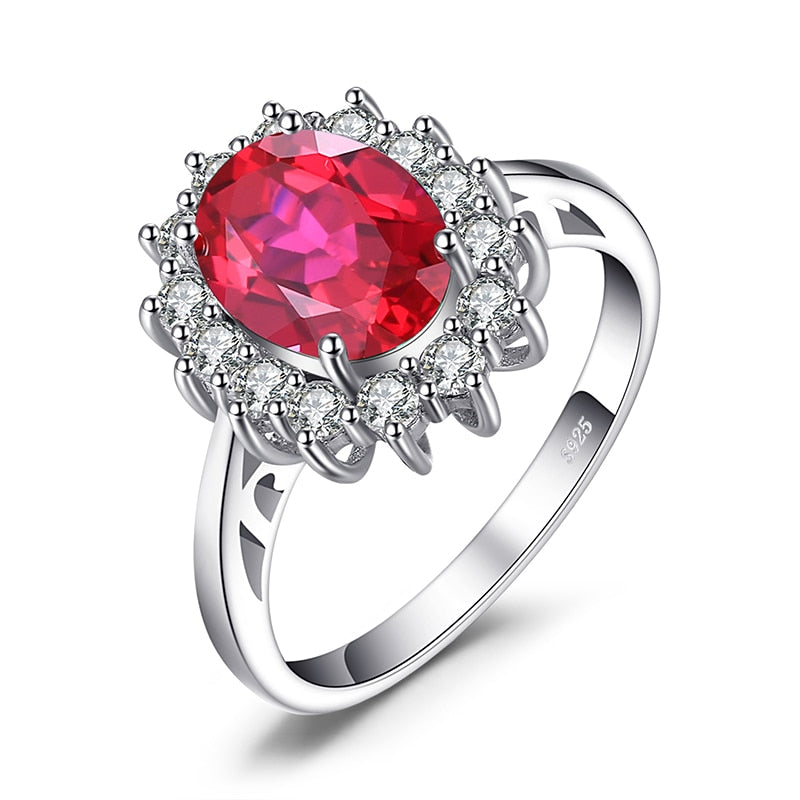 Princess Simulated Green Emerald or Created Red Ruby 925 Sterling Silver Women's Rings