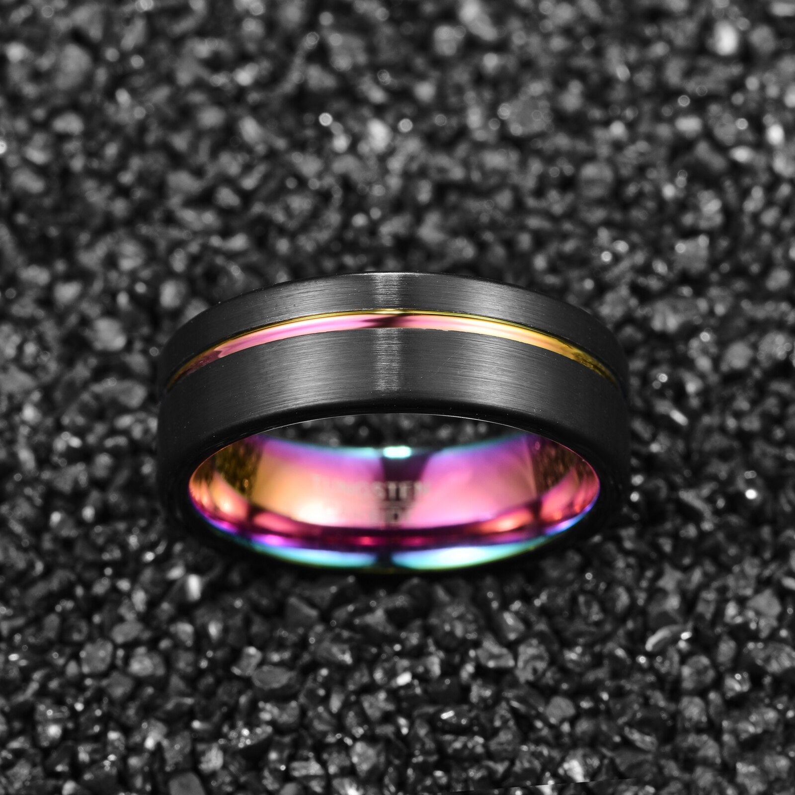 8mm Multicolor & Black Tungsten Men's Ring