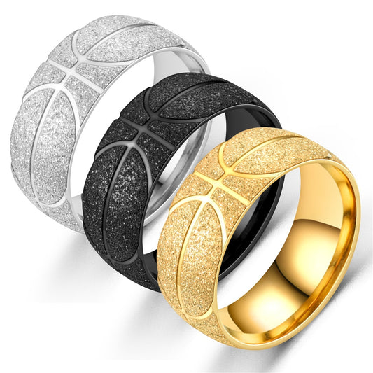 8mm Basketball Sports Stainless Steel Frosted Unisex Rings ( 3 colors)