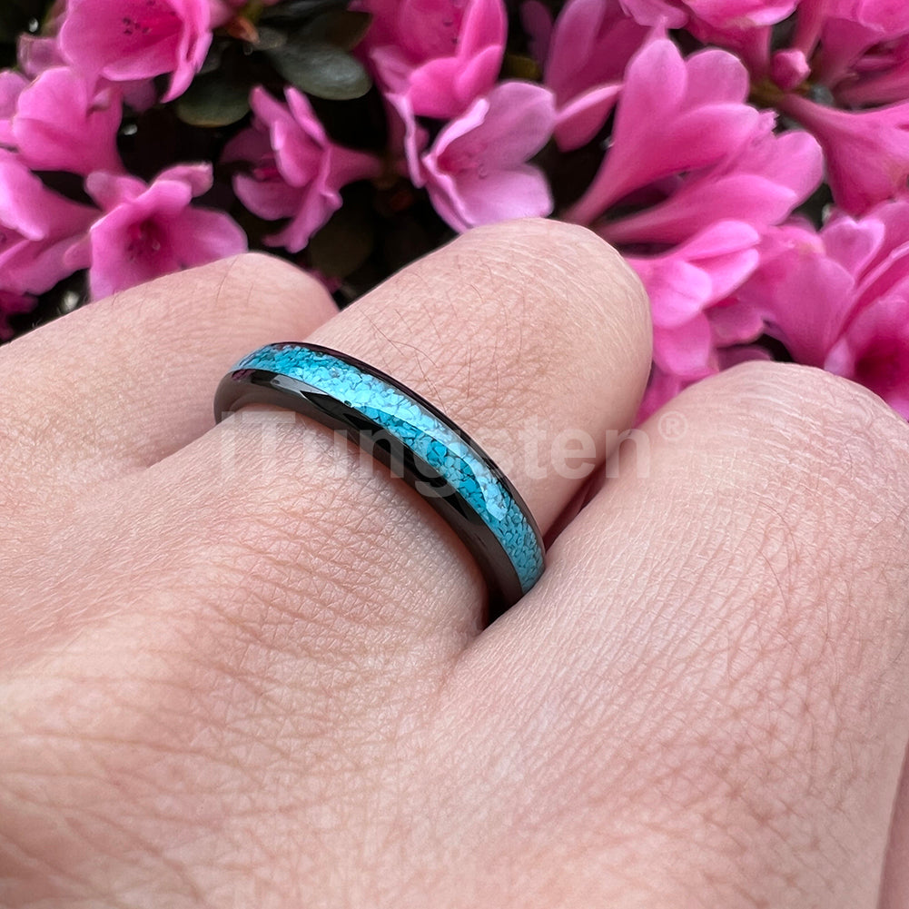 4mm, 6mm, 8mm Turquoise Black Tungsten Unisex Ring