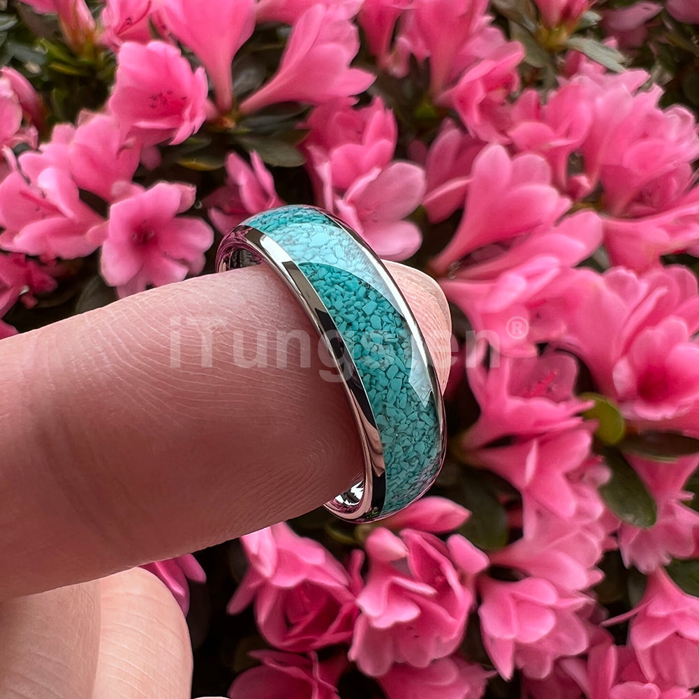 4mm, 6mm, 8mm Turquoise Inlay Tungsten Silver Unisex Rings