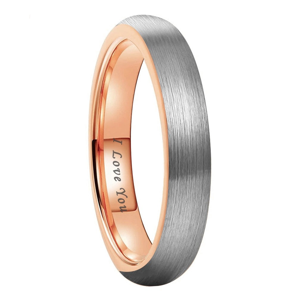 4mm, 6mm, 8mm or 10mm I Love You Rose Gold & Brushed Silver Unisex Rings