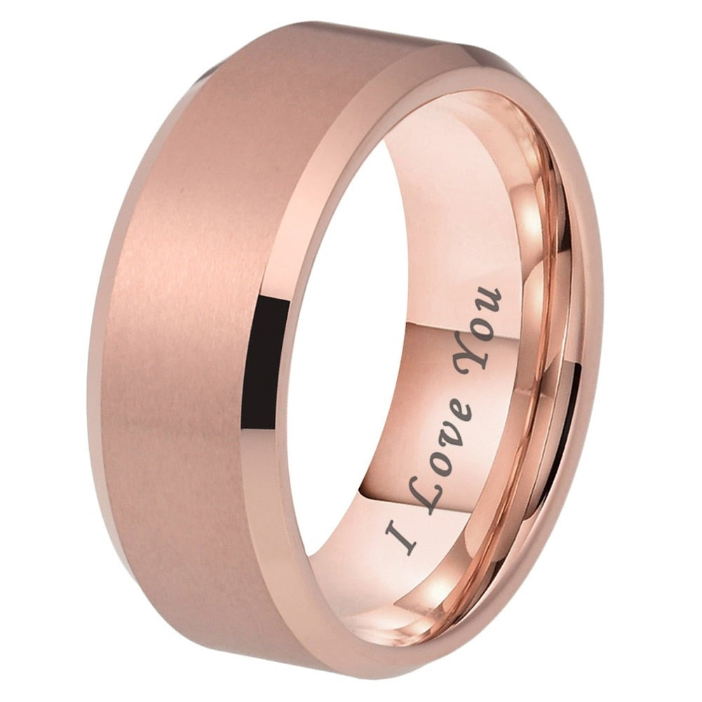 6mm, 8mm I Love You Engraved Rose Gold Tungsten Men's Ring