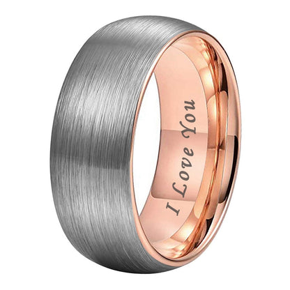 4mm, 6mm, 8mm or 10mm I Love You Rose Gold & Brushed Silver Unisex Rings