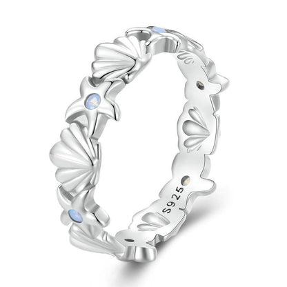 Opal Starfish and Sea Shells 925 Sterling Silver Women's Ring