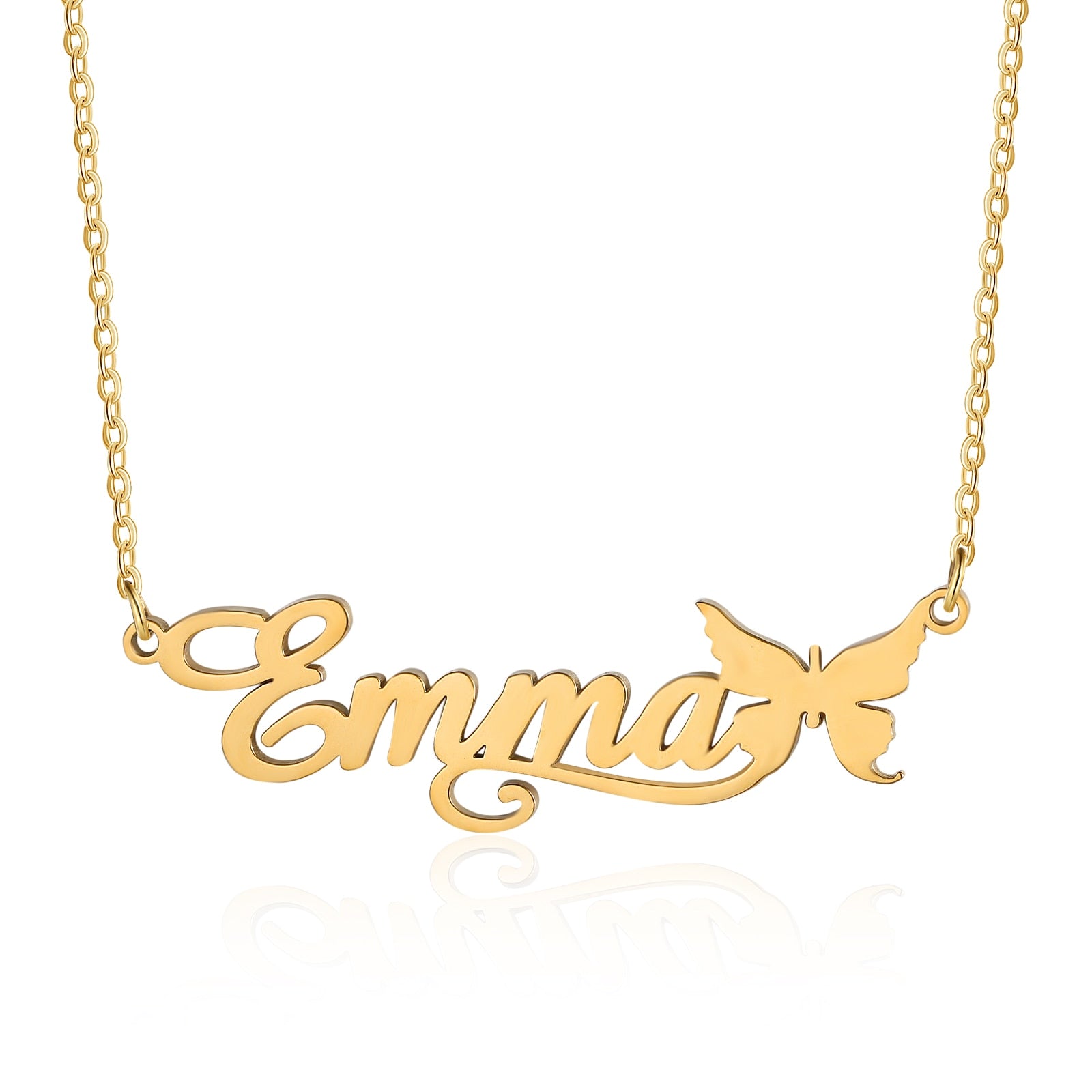 Personalized Nameplate & Butterfly 925 Sterling Silver or Stainless Steel Necklace (3 Colors)