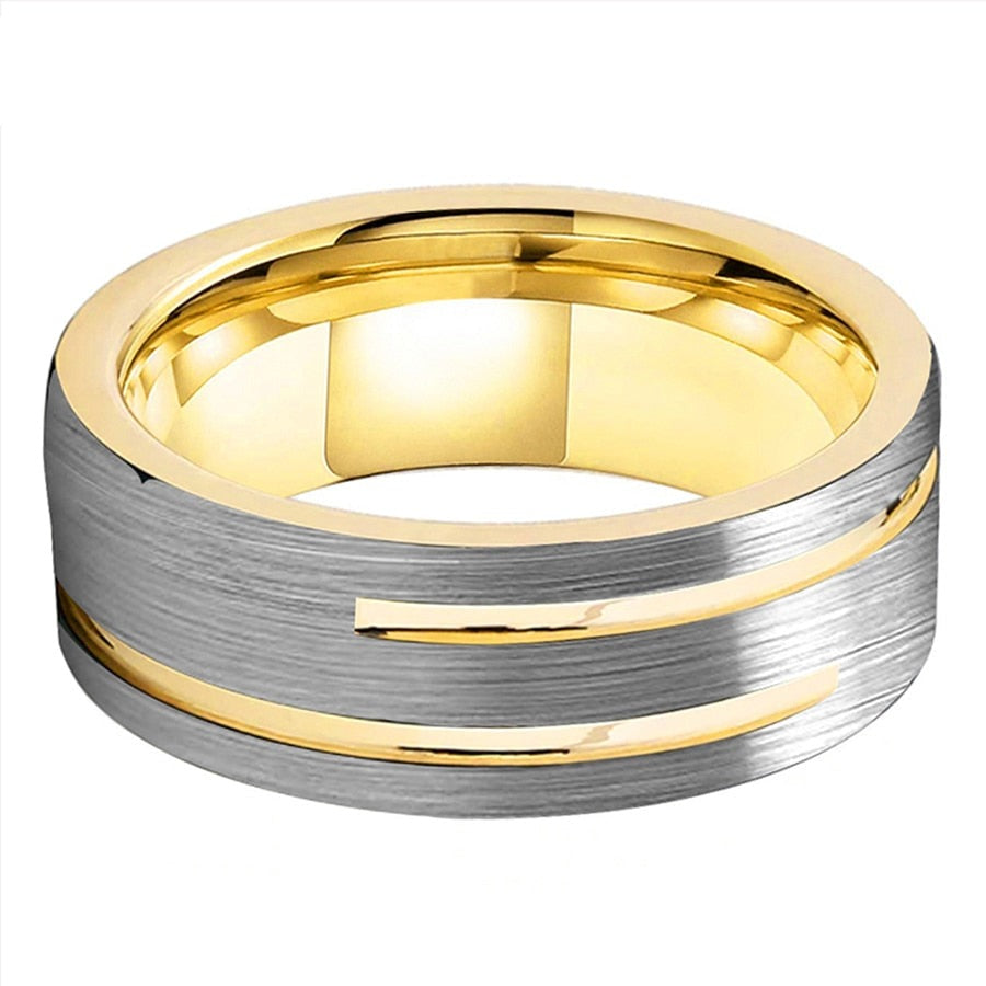 8mm Two Groove Tungsten Mens Ring