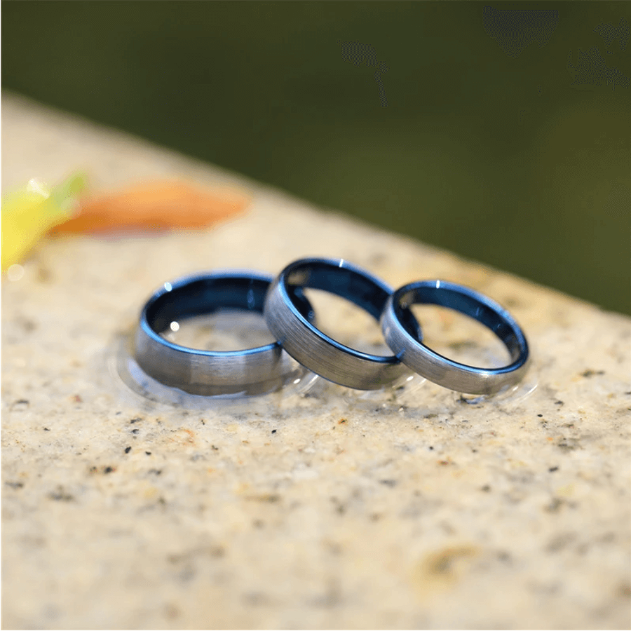 8mm I Love You Engraved Blue Silver Tungsten Unisex Ring