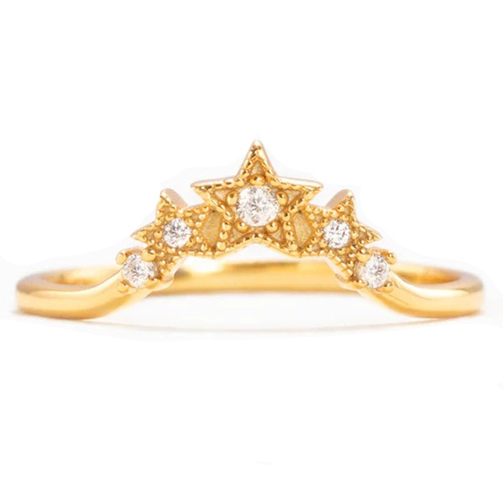 Fancy Star Crown Cubic Zirconia 925 Sterling Silver Women's Ring (2 Colors)