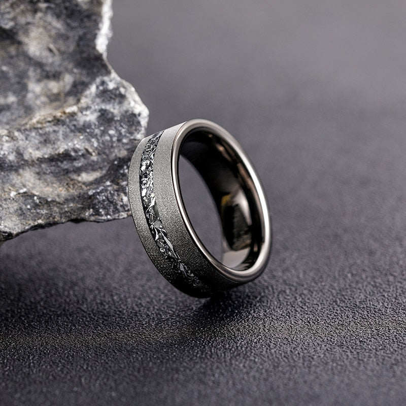 8mm Sanded With Zircon Silver Tungsten Unisex Ring