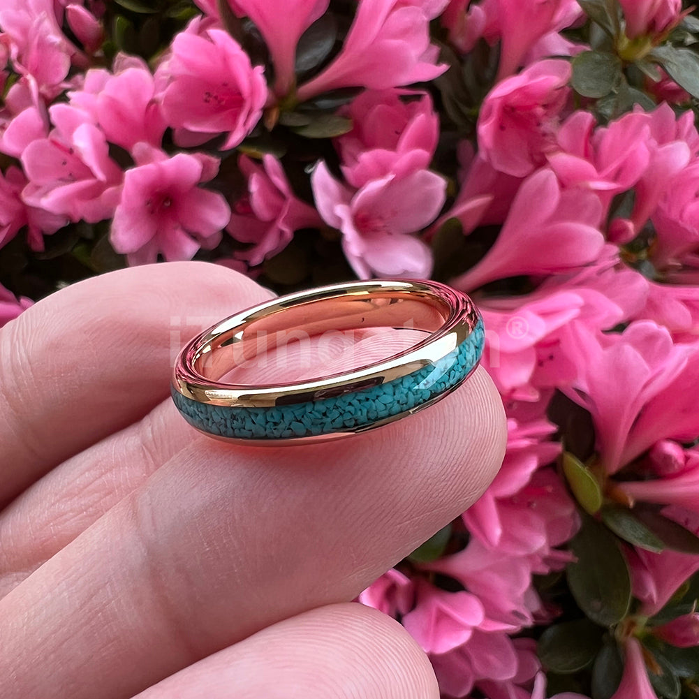 4mm, 6mm, 8mm Turquoise Inlay Gold Color Unisex Rings