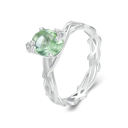 Green Round Gemstone Vine 925 Sterling Silver Women's Ring