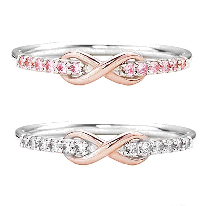 Infinity Symbol Eternity Pink Cubic Zirconias 925 Sterling Silver Women's Rings (2 Colors)