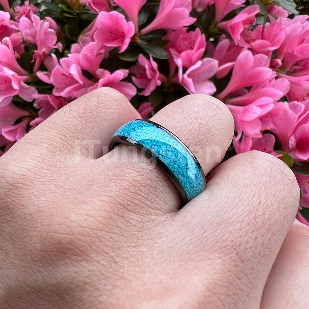 4mm, 6mm, 8mm Turquoise Black Tungsten Unisex Ring