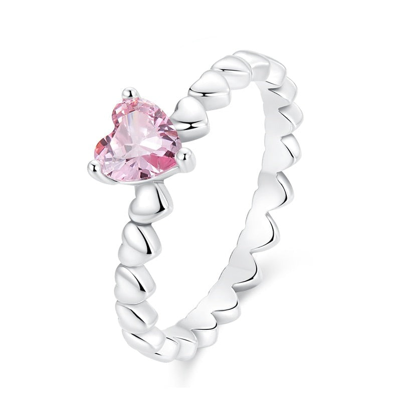 Delicate Pink Zircon Heart 925 Sterling Silver Women's Rings (3 Styles)