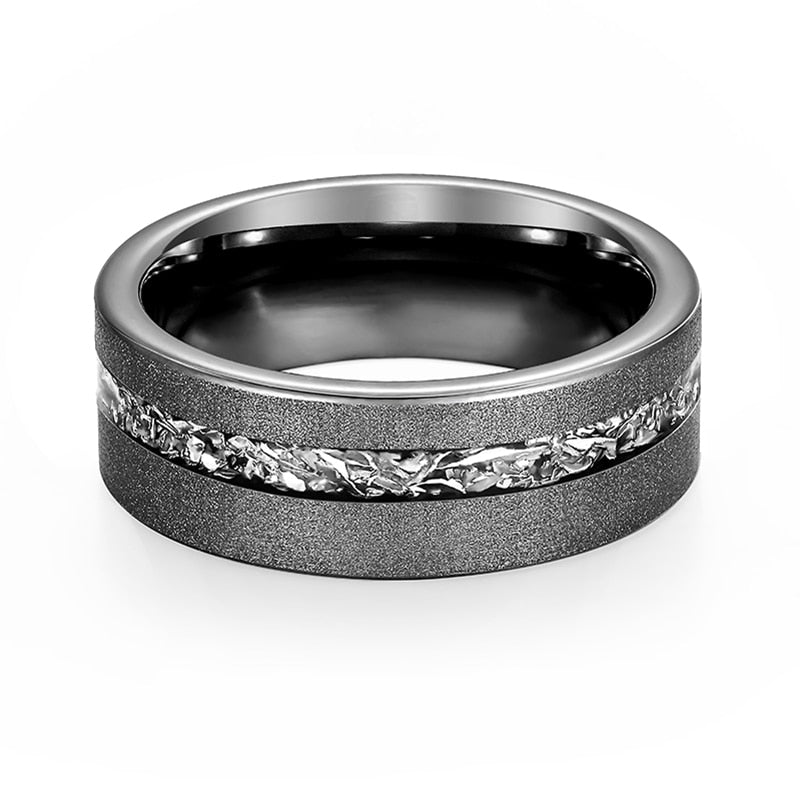 8mm Sanded With Zircon Silver Tungsten Unisex Ring