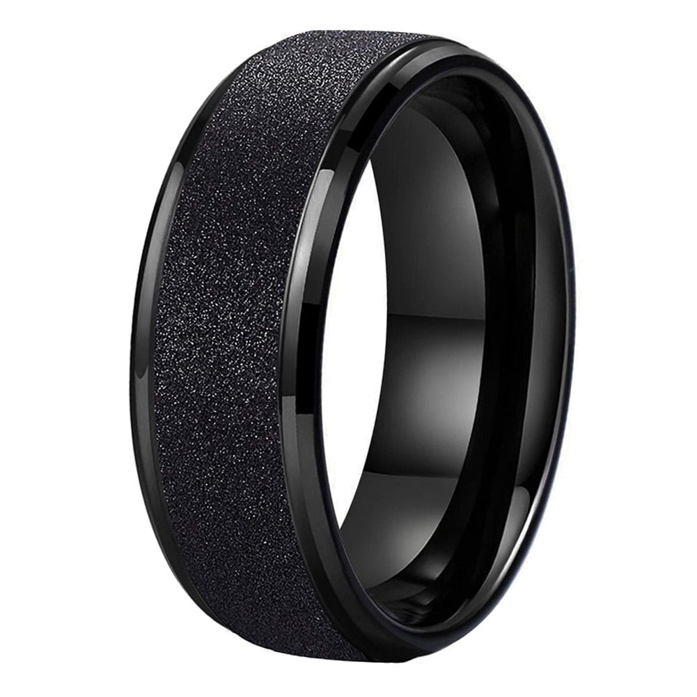 6mm, 8mm Sandblasted Black Tungsten Unisex Ring