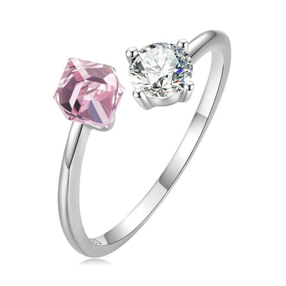 Pink & White Crystal 925 Sterling Silver Women's Ring