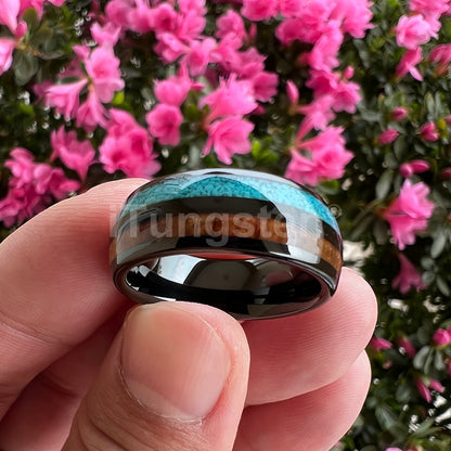 8mm Blue Turquoise & Hawaiian Koa Wood Unisex Ring