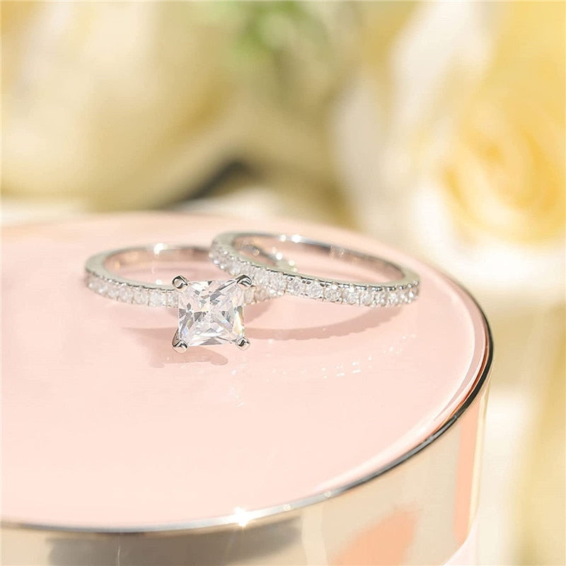 2.5CT Princess Square Cut CZ 925 Sterling Silver Women's Ring