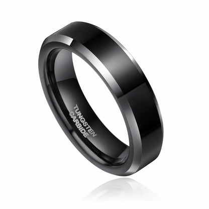 6mm & 8mm Black & Silver Edges Tungsten Couples Rings