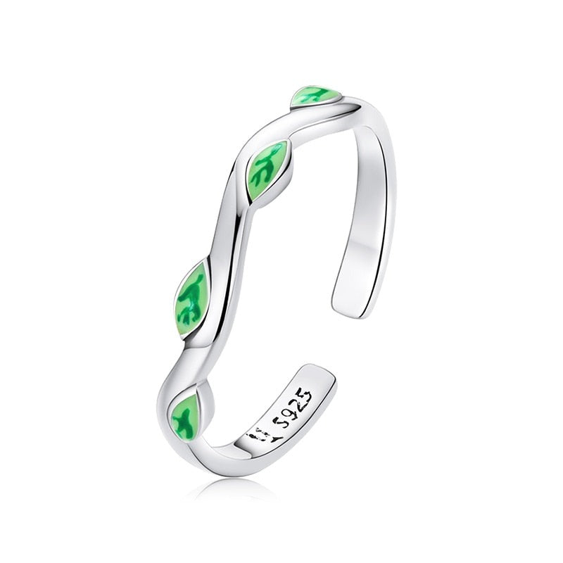Nature-Inspired Sterling Silver Ring – Green Leaf Branch Design (Women’s) - Promise Rings