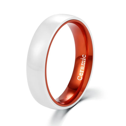 6mm White Ceramic & Orange Polished Anodised Aluminum Unisex Ring