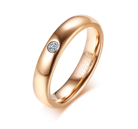 4mm Rose Gold With Cubic Zircon Stone Women's Tungsten Ring